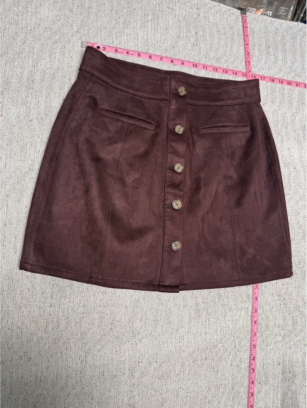 Maurices Brown Faux Suede Button Front Mini Skirt Size 12 - Picture 2 of 10